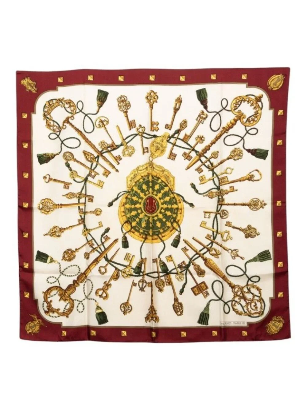 Hermes Carre 90 Les Cles The Keys Rare Key Pattern Scarf Large Wine